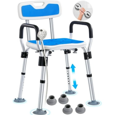 TNTANTS Shower Chair for Inside Shower with Armrests & Back, Upgraded Supports up to 350lbs Shower Seat with Padded and Grab Bar, Adjustable Height Shower Bench for Elderly Disabled