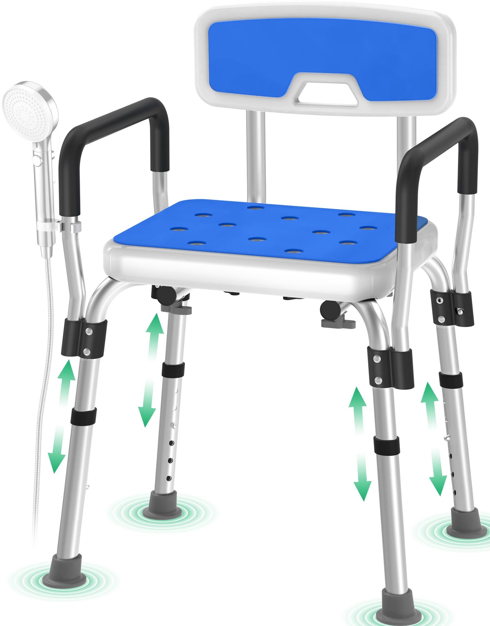 TNTANTS Shower Chair, Shower Stool for Inside Shower with Removable Armrests & Back, Upgraded Supports up to 350lbs, Adjustable Height Shower Bench for Elderly Disabled