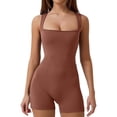 thumbnail image 1 of TNTB Womens Strappy Square Neck Tank Top Tummy Control Bodysuit Shaper Stretch Shorts Jumpsuit Sleeveless Sport Romper(Brown), 1 of 6