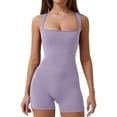 thumbnail image 1 of TNTB Womens Strappy Square Neck Tank Top Tummy Control Bodysuit Shaper Stretch Shorts Jumpsuit Sleeveless Sport Romper(Purple), 1 of 6