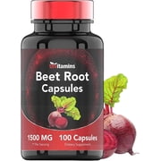 TNVitamins Beet Root Capsules 1500mg Powder Extract Dietary Supplement for Nitric Oxide and Cardiovascular Support for Men and Women, 100 Count