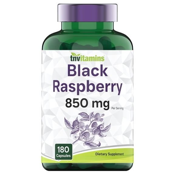 TNVitamins Black Raspberry Capsules 850 mg Per Serving, 180 Capsules, Antioxidant Supplement for Cardiovascular & Immune Support