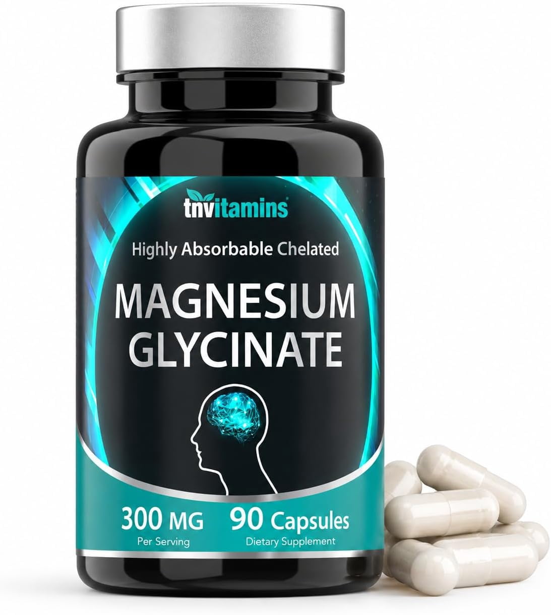 TNVitamins Magnesium Glycinate 300mg Capsules Chelated Bisglycinate Form Dietary Supplements for Muscle and Nerve Function Sleep Support, 90 Count