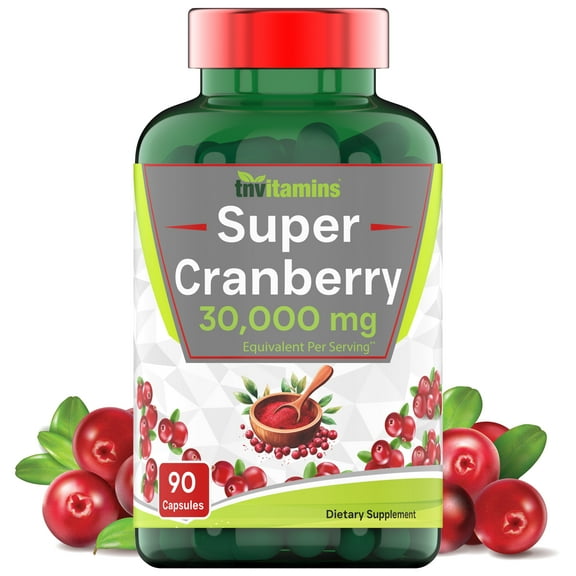 TNVitamins Extra Strength Super Cranberry Supplement, 30,000 MG, 90 Capsules, Supports Urinary Tract Health