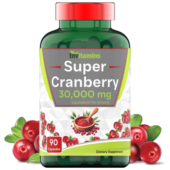 TNVitamins Extra Strength Super Cranberry Supplement, 30,000 MG, 90 Capsules, Supports Urinary Tract Health