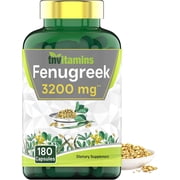 TNVitamins Fenugreek Capsules 3,200 mg, 180 Capsules, Fenugreek Seed Powder Extract Supplement