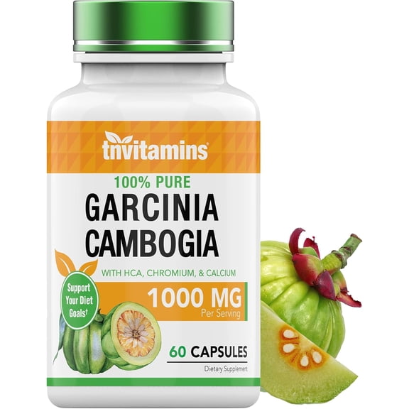 TNVitamins Garcinia Cambogia Capsules1000 Mg, Dietary Supplements, Malabar Tamarind Extract HCA Chromium, For Men And Women, Count 60