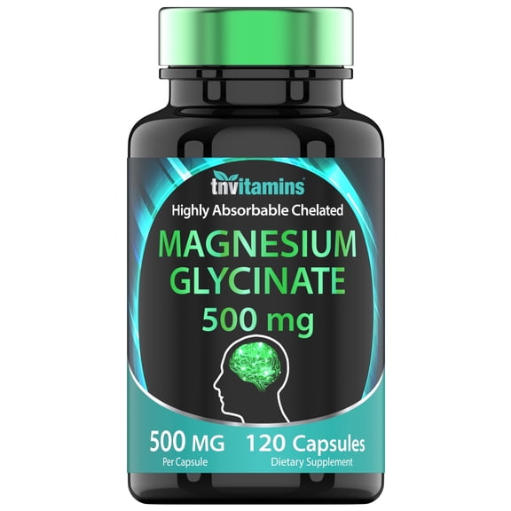 TNvitamins Magnesium Glycinate 500 Mg Per Capsule Dietary Supplements for Sleep Mood Stress Muscle and Nerve Health, 120 Count