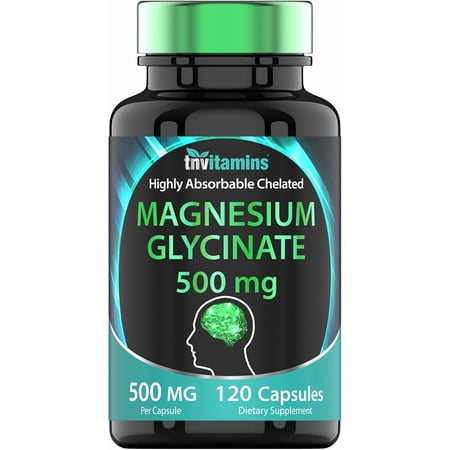 TNvitamins Magnesium Glycinate 500 Mg Per Capsule Dietary Supplements for Sleep Mood Stress Muscle and Nerve Health, 120 Count
