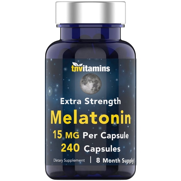 TNVitamins Melatonin Capsules 15 Mg Sleep Aid Pills Dietary Supplements Cycle Circadian Rhythm Adults Nighttime Routine Support, 240 Count