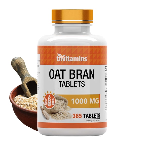 TNVitamins Oat Bran Fiber Tablets 1000mg Digestive Health Supplement Tablets with Beta Glucan Soluble Nutrient for Heart Support Wellness, 365 Count