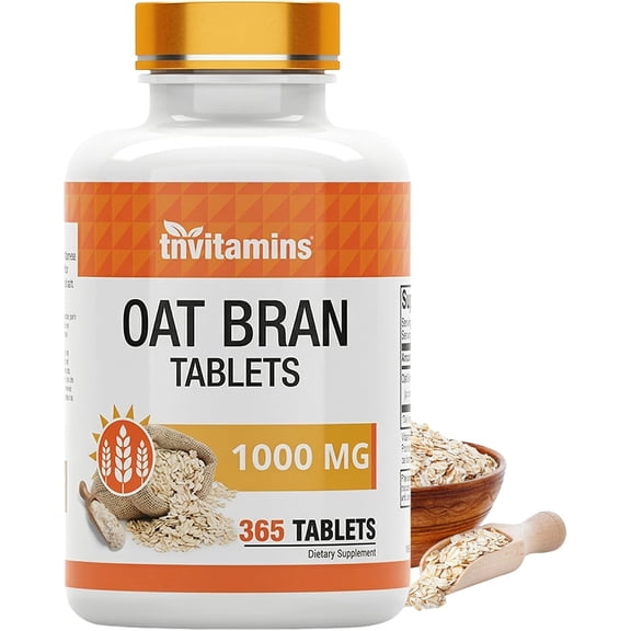 TNVitamins Oat Bran Fiber Tablets 1000mg Digestive Health Supplement Tablets with Beta Glucan Soluble Nutrient for Heart Support Wellness, 365 Count