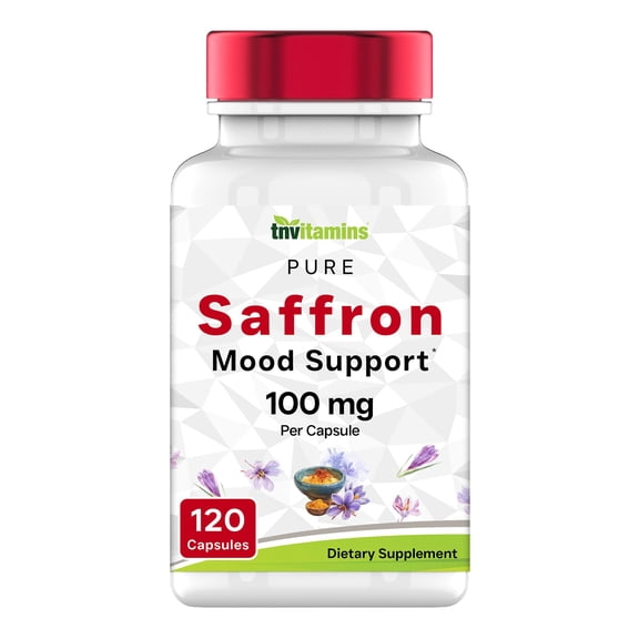 TNVitamins Saffron Capsules 100 mg, 120 Capsules | Saffron Supplement from Real Saffron Threads | Mood & Emotional Support