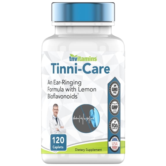 TNVitamins Tinni-Care Lemon Bioflavonoid Supplement, 120 Caplets, Ear Ringing Relief Formula with Vitamins C, B1, B2, B6 & B12