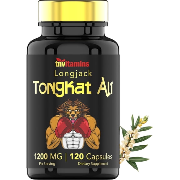 TNVitamins Tongkat Ali for Men 1200 Mg Longjack Root Extract Herbal Energy Supplement Sports Nutrition Dietary Capsules Athletic Performance, 120 Count