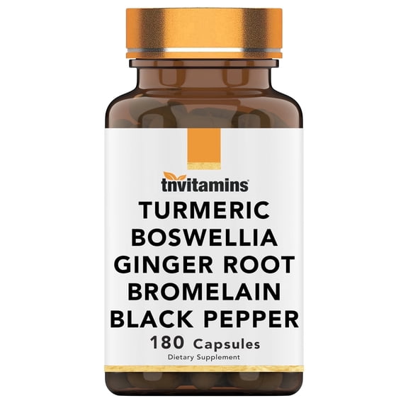 TNVitamins Turmeric and Boswellia Supplement Ginger Root Capsules Bromelain Black Pepper Dietary Supplements Joint Support, 180  Count