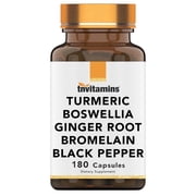 TNVitamins Turmeric and Boswellia Supplement   Ginger Root, Bromelain & Black Pepper   Dietary Supplement, 180 Count