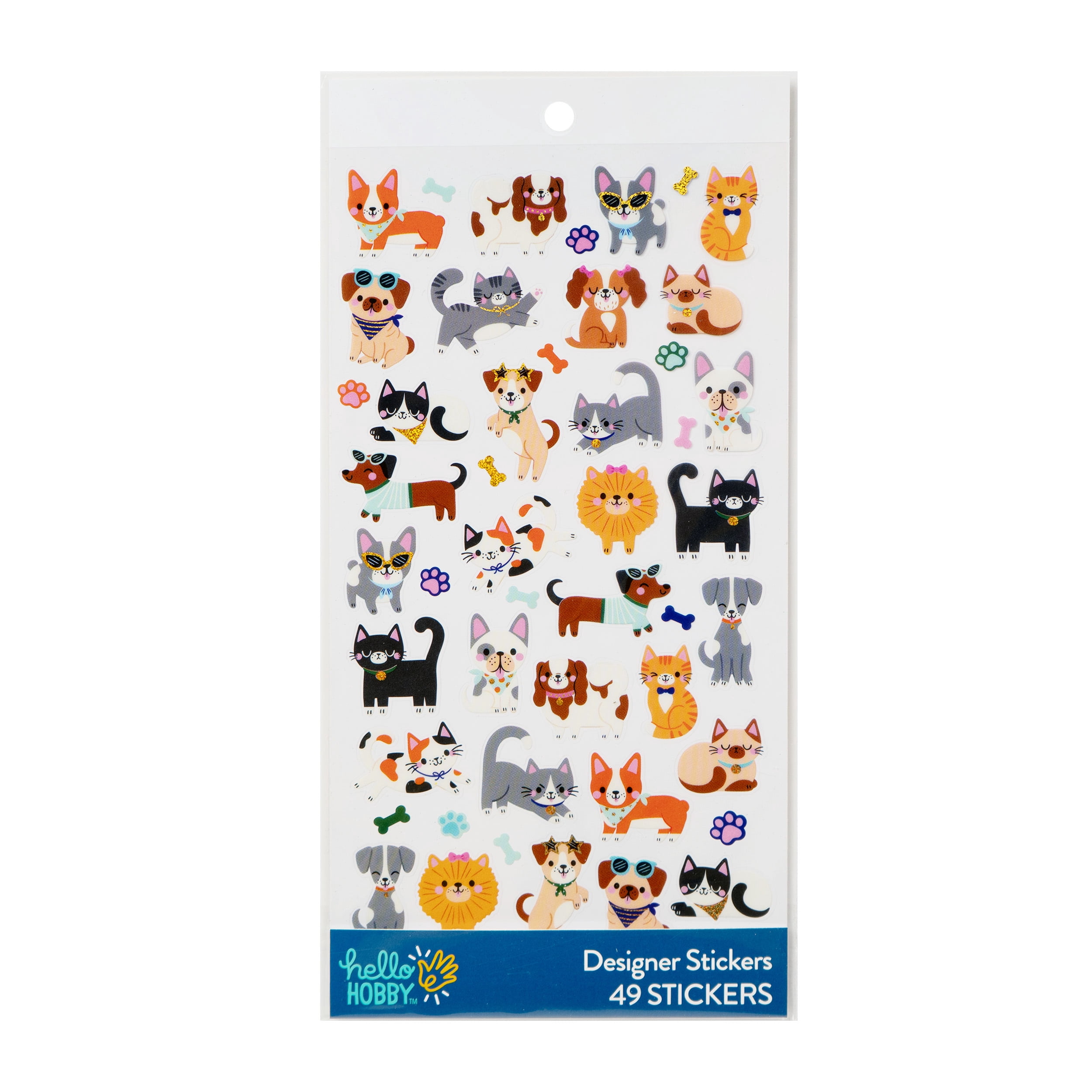 Hello Hobby Multicolor Tiny Cats & Dogs Designer Stickers, 49 Count ...