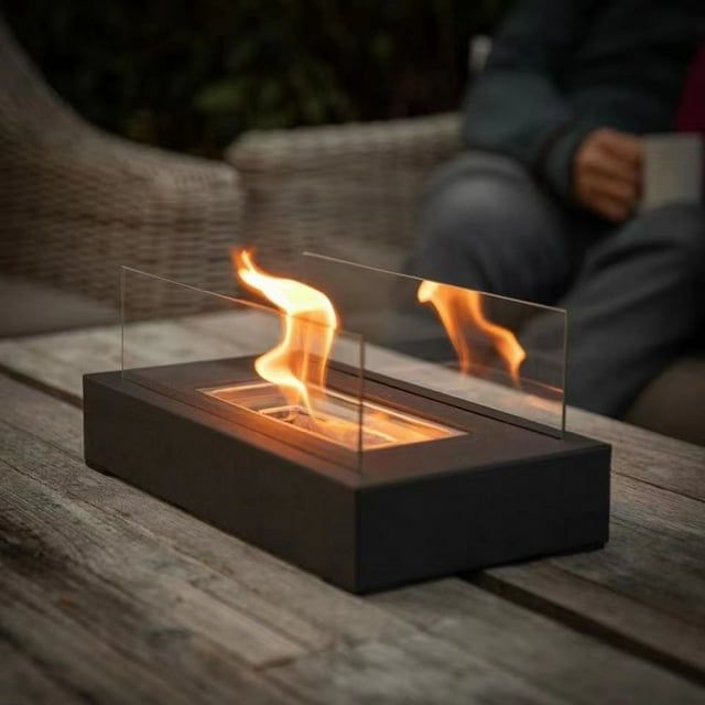 TNYI Black Portable Mini Tabletop Fire Pit with Real Flame Smokeless Odorless Bio Ethanol Fuel