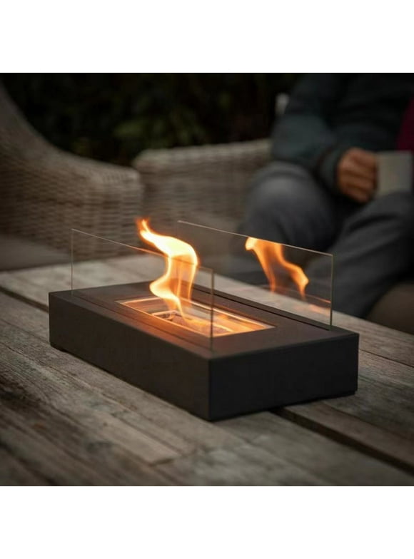 TNYI Black Portable Mini Tabletop Fire Pit with Real Flame Smokeless Odorless Bio Ethanol Fuel Table Top Fire Pit ,Tabletop Fireplace with tweezers for Indoor Outdoor Party or Smores