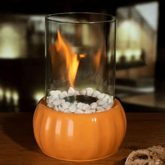 TNYI Portable Pumpkin shaped Ethanol Fire Pit Bowl Mini Tabletop Fireplace for Patio Balcony Living Room Table Decor Indoor Outdoor Smokeless Long Burning