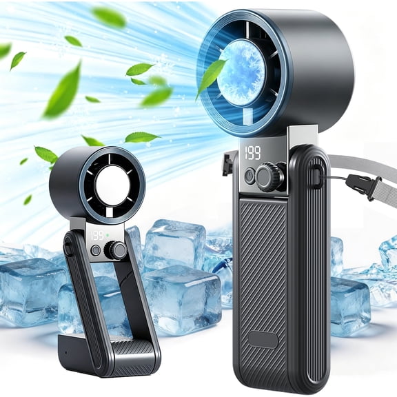 TNYXORIX Portable Handheld Personal Fan with Ice Cooler,Rechargeable 199 Speed Mini Table Pocket Fan 15000 RPM,up to 20Hrs Cooling,for Outdoor,Office,Camping,Hiking Travel-Black