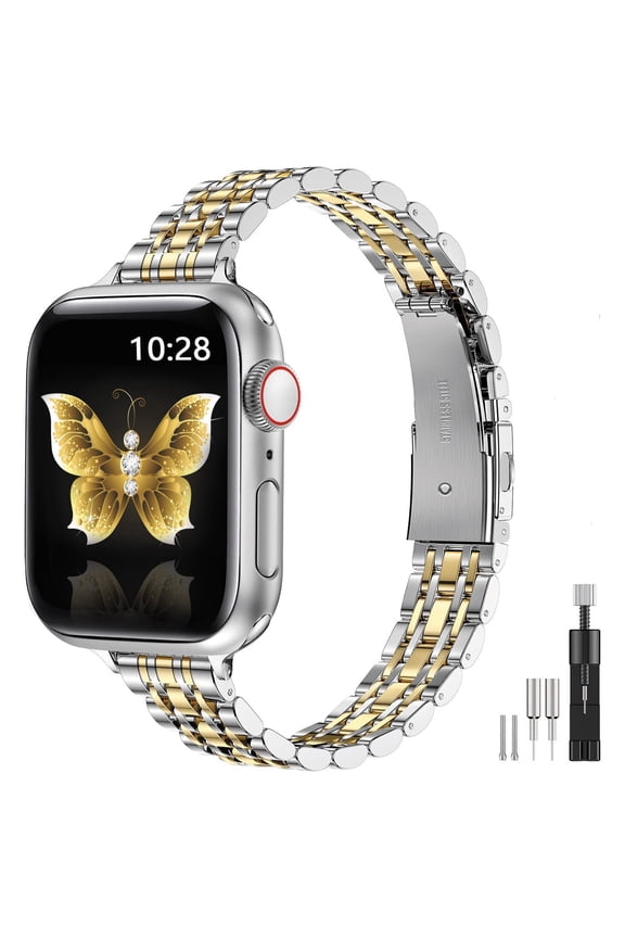 Slim Metal Band Compatible with Apple Watch Bands 49mm 46mm 45mm 44mm 42mm(Series 3/2/1),Dressy Stainless Steel Chain Strap for Women iWatch Bands Series 10 9 8 7 6 5 4 SE Ultra 2 1