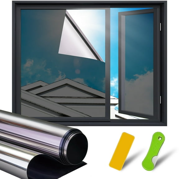 TNYXORIX Window Film One Way Mirror Film Daytime Privacy Covering Static Non-Adhesive Decorative Heat Control Anti UV Window Tint for Home and Office (Black-Sliver,16 Inch×157.5 Inch)