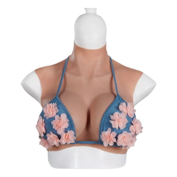 TNovimorph Silicone Breast Form Short Style, Textured Surface Design, Lightweight Soft Silicone Chest Form with High Collar and Curved Bottom Edge, 4th Generation