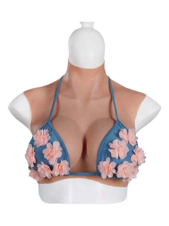 Silicone Breast Form Short Style, Textured Surface Design, Lightweight Soft Silicone Chest Form with High Collar and Curved Bottom Edge, 4th Generation