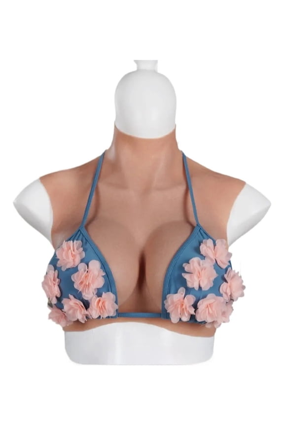 Silicone Breast Form Short Style, Textured Surface Design, Lightweight Soft Silicone Chest Form with High Collar and Curved Bottom Edge, 4th Generation
