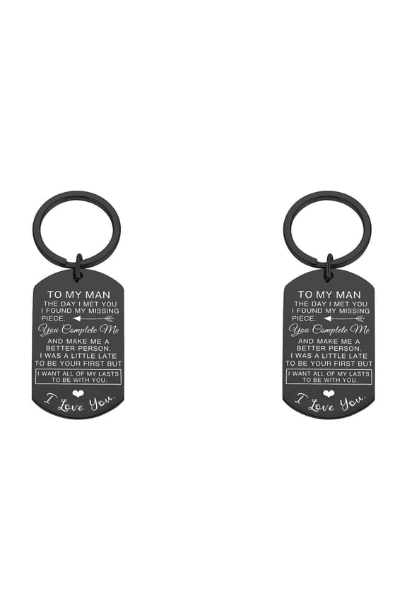 TO MY MAN Stainless Steel Key Chain For Him Husband Gifts From Wife Birthday Gifts For Boyfriend Groom Fiance Engagement 2PCS, Black 2PCS