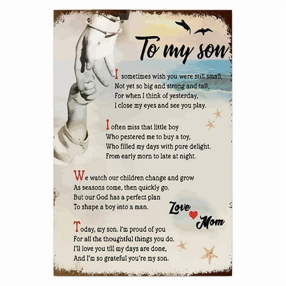 TO MY SON LOVE MOM Metal Sign Aluminum Retro Funny Tin Sign Vintage Wall Decor for Home Office Garden Yard 8x12 Inches