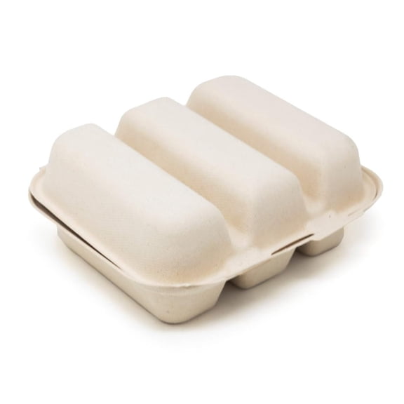 - TO-SC-T3 100% Compostable Takeout Containers by , Made from Unbleached Plant Fiber, 3 Compartment Taco Take Out Containers, 8" x 7" x 3" (Pack of 300)