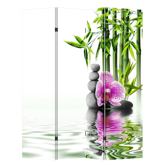 TOA 4 Panels Privacy Screen Room Divider Partition with Bamboo and Hotstones Canvas, Water Resistant for Living Room, Bathroom, Home Office or College Dorm, Wood Frame