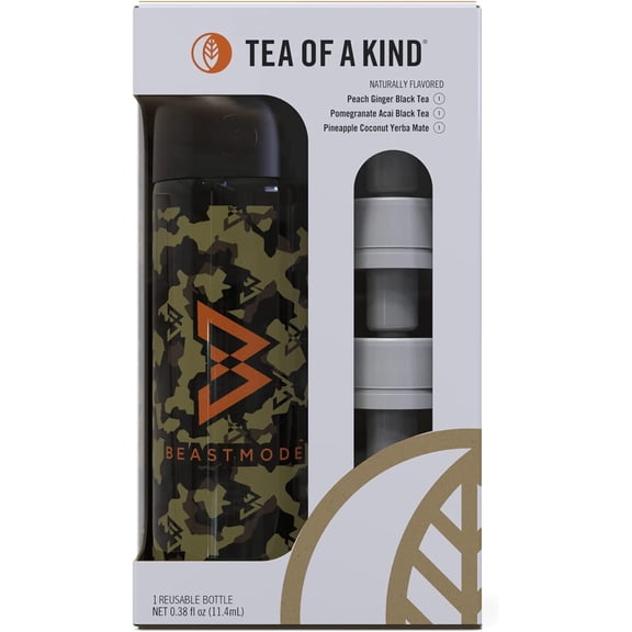 TOAK Reusable Water Bottle Starter Kit - Includes 3 Caps to Mix With Your Water, Portable Tea of a Kind Flavor Caps (Beast Mode Bottle)