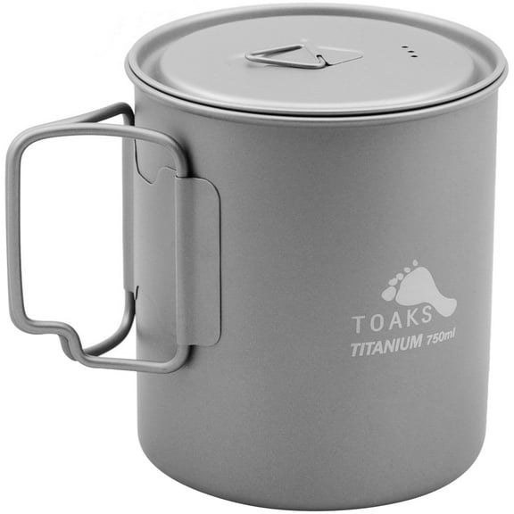 TOAKS 750ml Ultralight Foldable Handles Graduation Titanium Camping Cook Pot, Grey