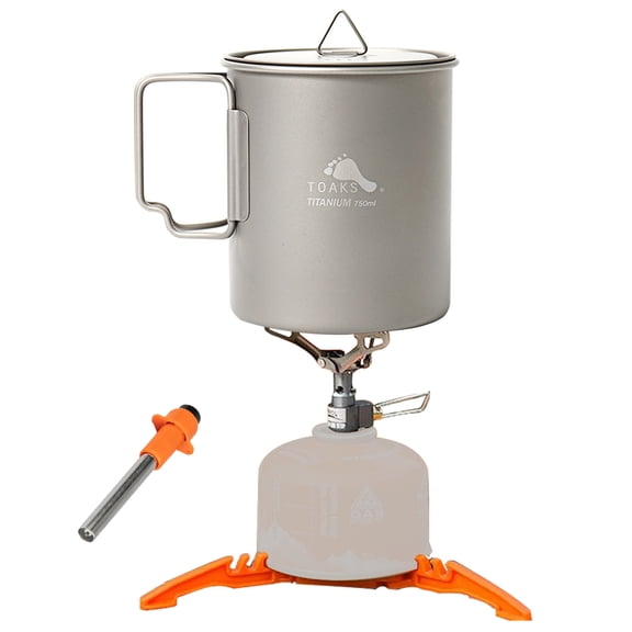 TOAKS Titanium 750ml Pot with BRS 3000T Stove with Gas Canister Stand Ultralight Camping Cooking System Portable for Outdoor Camping Picnic