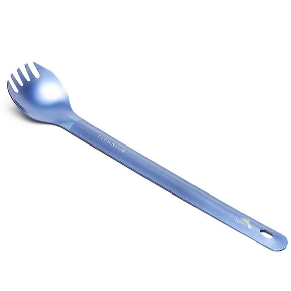 TOAKS Titanium Long Handle  Spork w Polished Bowl - Blue