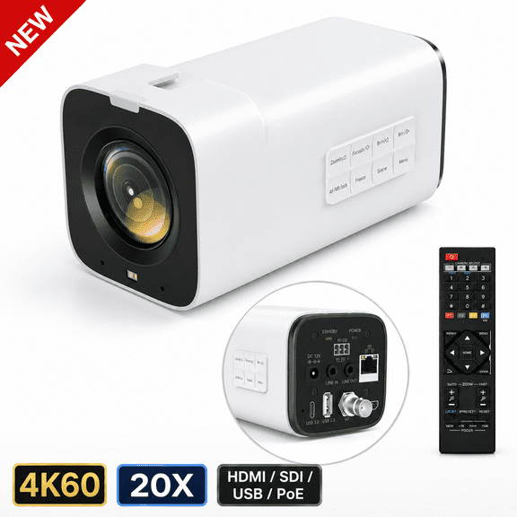 TOALLIN 4K 60FPS Box Video Camera 20X Zoom HDMI 3G-SDI USB PoE Conference,Church Streaming,Lecture Capture,Online Education,Live Event Production