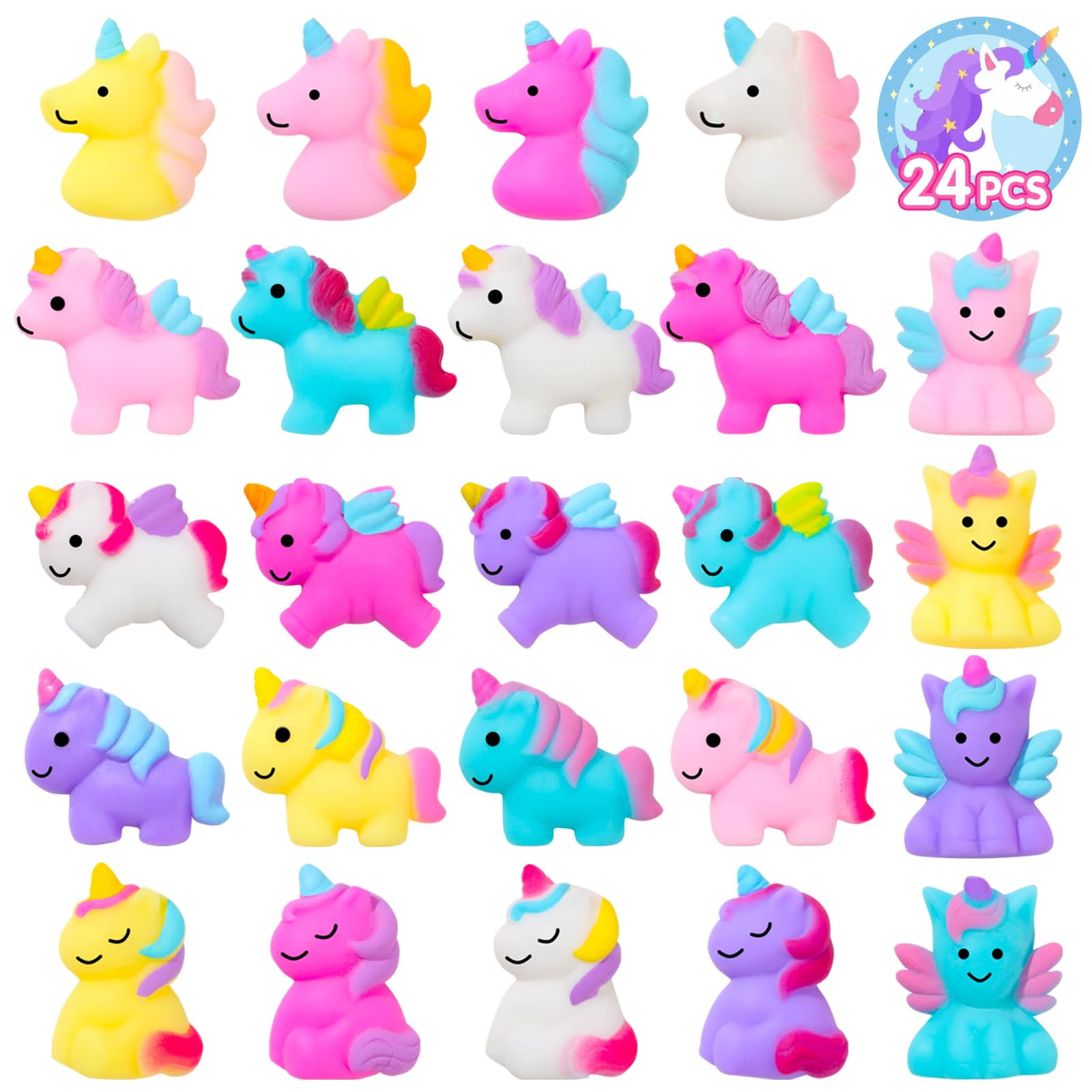 TOANWOD Unicorn Mochi Squishy Miniatures: 24PCS Unicorn Party Favors Goodie Bag Stuffers Birthday Gift for Girls - Kids Fidget Toy Pinata Filler - Claw Machine Prize Quiet Critters for Classroom C56
