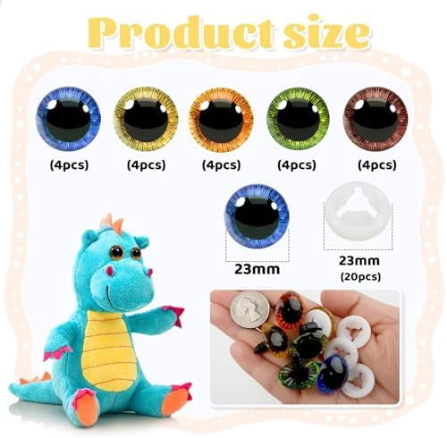 TOAOB 20pcs 23mm Safety Eyes for Amigurumis Colored Plastic Craft Crochet Eyes with Washers for DIY Plush Stuffed Animals Doll Making
