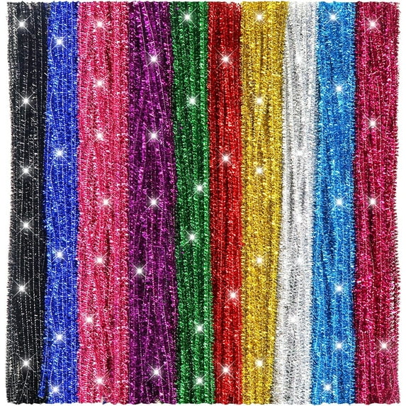 TOAOB 400pcs Glitter Pipe Cleaners 10 Colors Metallic Pipe Cleaners Craft Supplies 6mm x 12 Inch Chenille Stems Pipe Cleaners for Art DIY Crafts Decorations