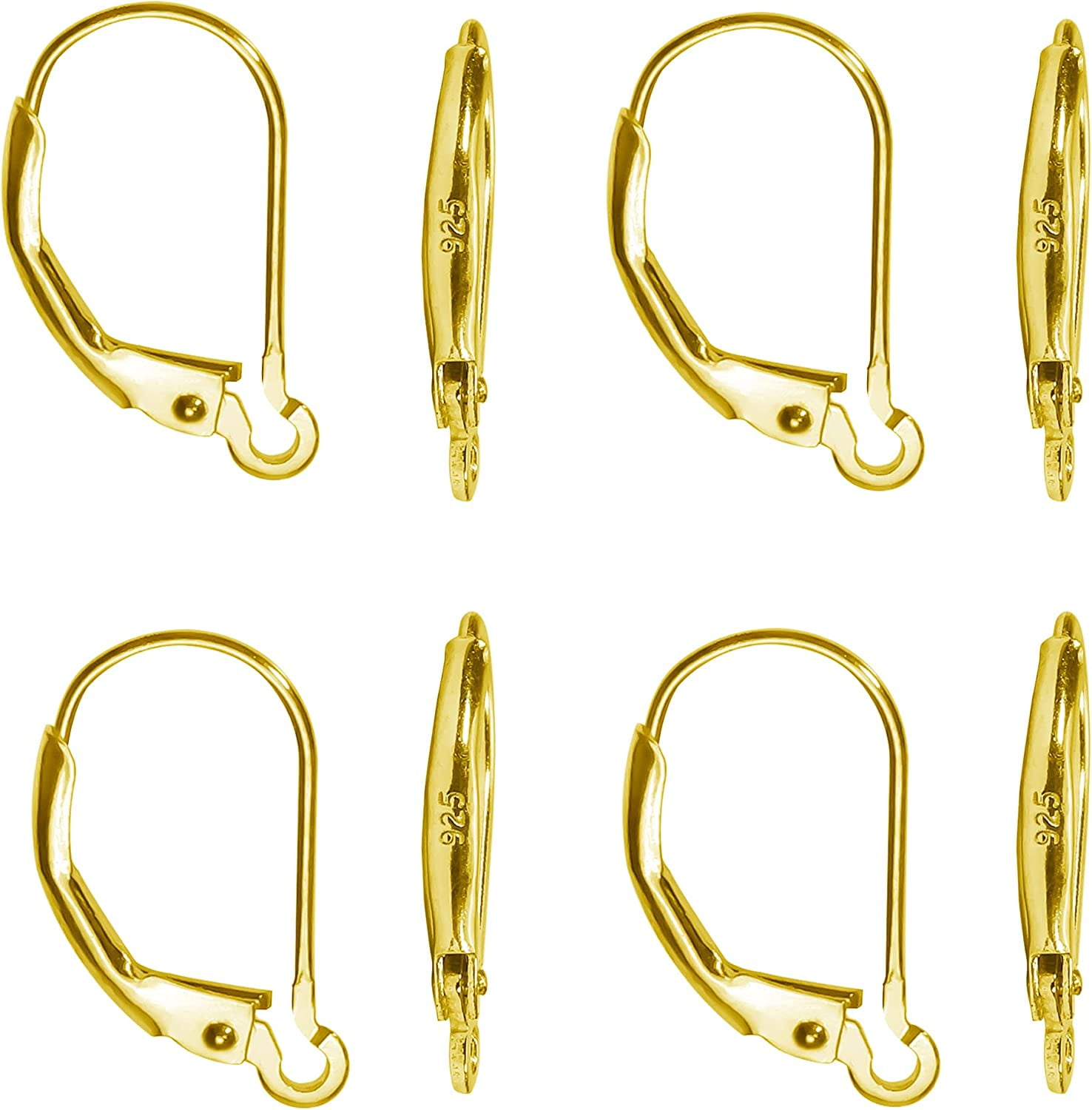 TOAOB 8pcs 925 Sterling Silver Leverback Earring Hooks 10x16mm Hypoallergenic Gold Interchangeable Dangle Ear Wires Clip Earring Connector for Jewelry Making