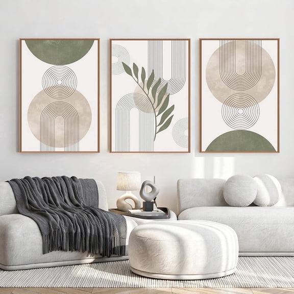 TOARTi Boho Canvas Wall Art Sage Green Framed Minimalist Painting Modern Geometric Abstract Prints Set of 3 for Living Room Bedroom Office 24x36 Inch