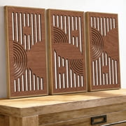 TOARTi Geometric Wood Cut Out Wall Art Brown Abstract Framed Modern Minimalist Sculpture Set of 3 For Living Room Bedroom Office 8x16 Inch