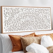 TOARTi Large Mandala Wooden Wall Art Boho Floral Framed Hollow-out Sculpture Modern Minimalist Botanical Decor for Living Room Bedroom Office Above Bed 16x32 Inch