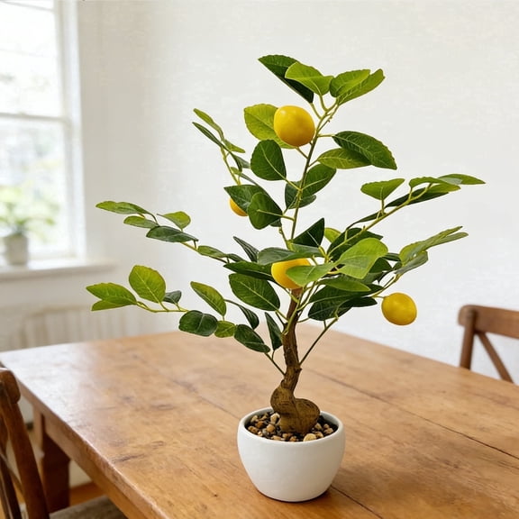 TOARTi Lemon Bonsai Tree Fake Fruit Citrus Plant With Plastic Pot For Home Office Indoor Tabletop Desk Kitchen Living Room 35x45 cm