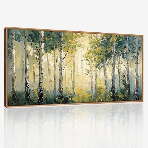TOARTi Textured Tree Wall Art Birch Forest Nature Woodland Green Canvas Painting For Living Room Bedroom Office 20x40 Inch