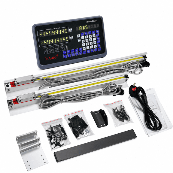 TOAUTO 2 Axis DRO Kit Digital Readout 10" & 40" (250mm+1000mm) 2pcs Linear Glass Scale 5um for Lathe Bridgeport Mill